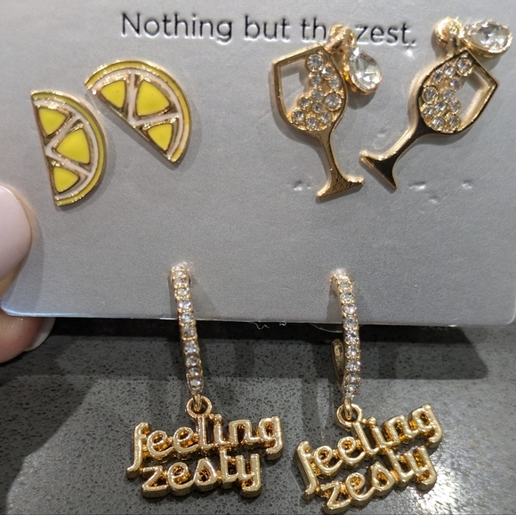 Cute earring set-lemon & champagne stud earrings, feeling zesty dangle earrings - Picture 1 of 5